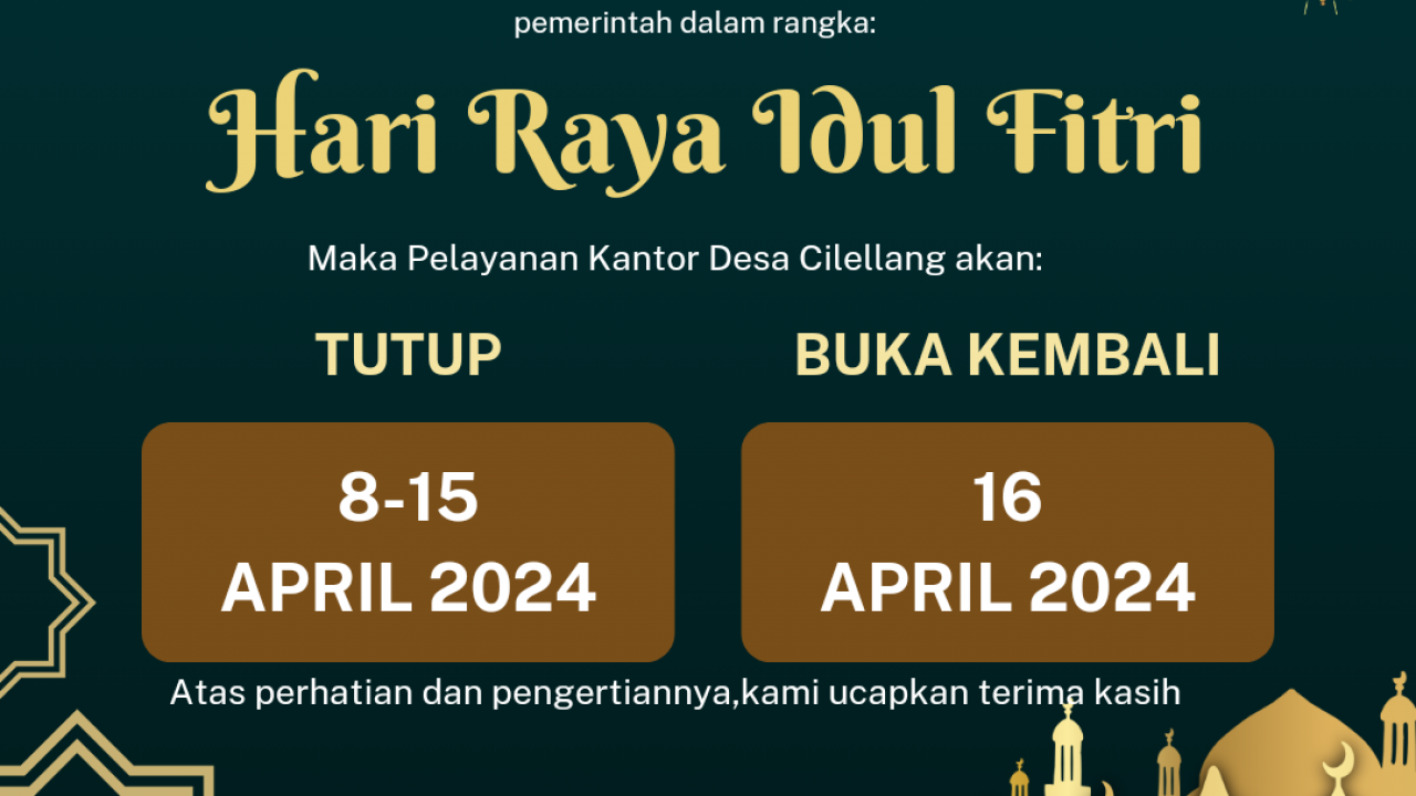 PENGUMUMAN LIBUR DAN CUTI BERSAMA HARI RAYA IDUL FITRI 1445 HIJRIYAH