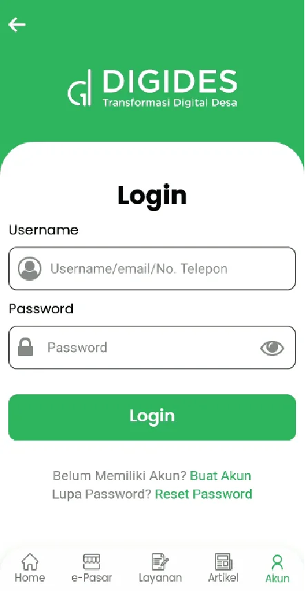 masukkan password dan username