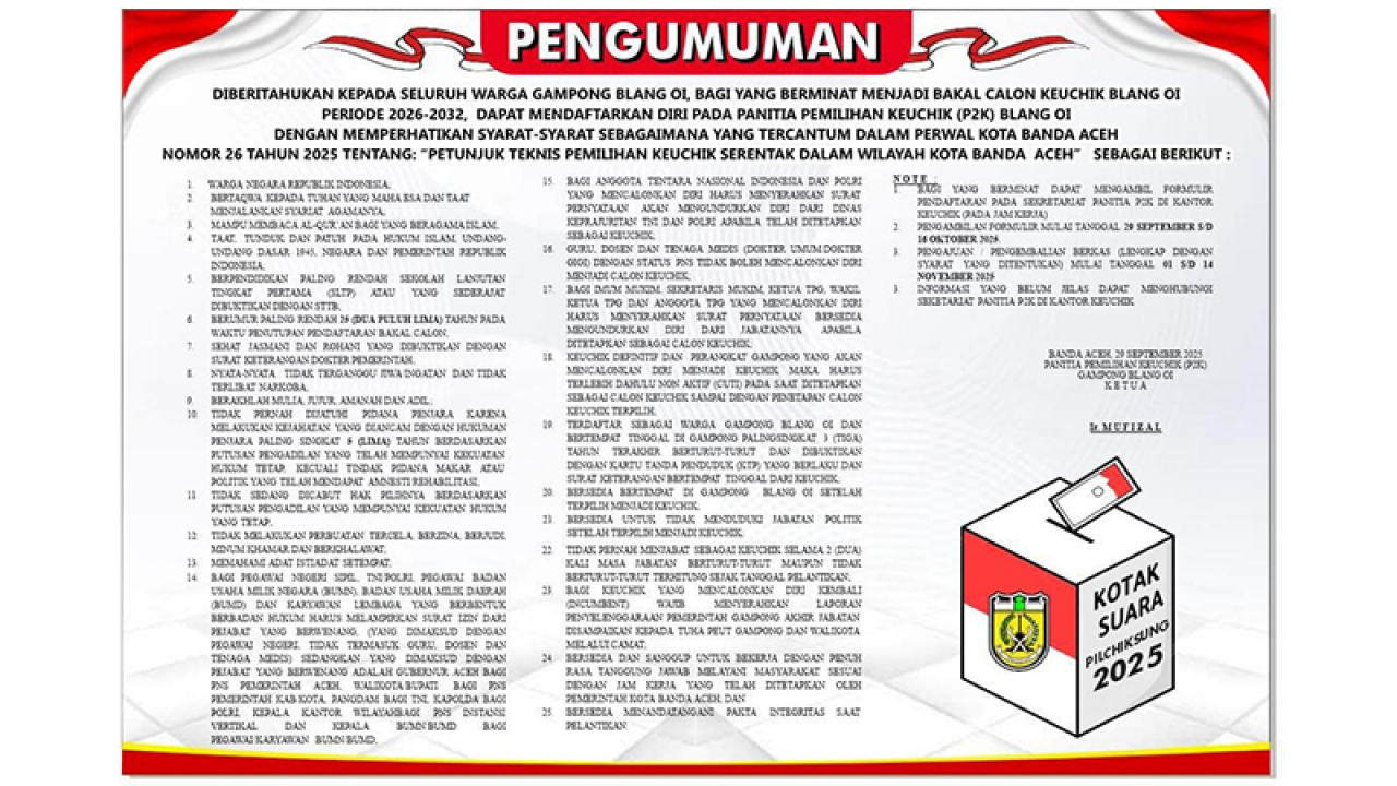 PENGUMUMAN SYARAT SYARAT PEMILIHAN CALON KEUCHIK
