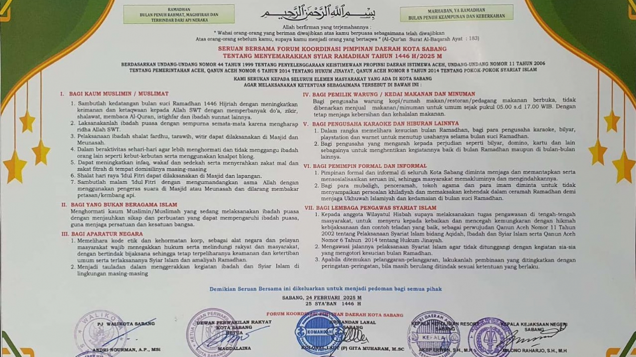 Sabanng Terbitkan Seruan dan Himbauan Bersama Ramadhan