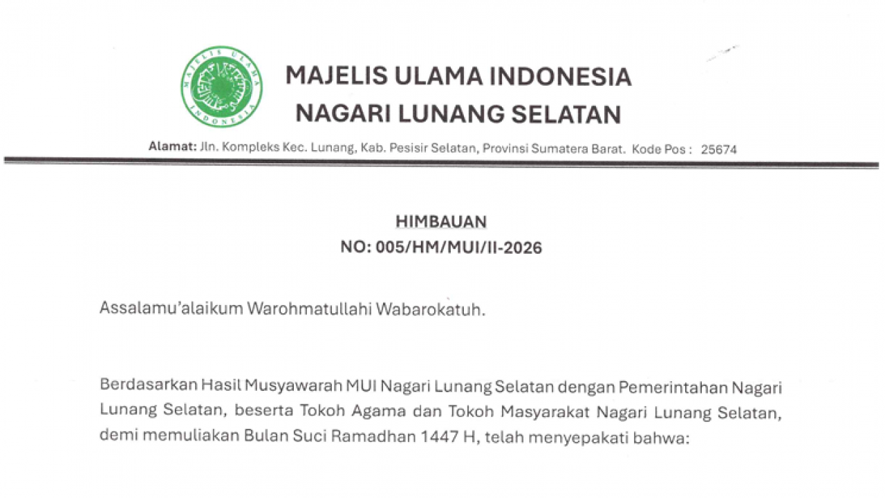 HIMBAUAN MUI LUNANG SELATAN RAMADHAN 1447 H