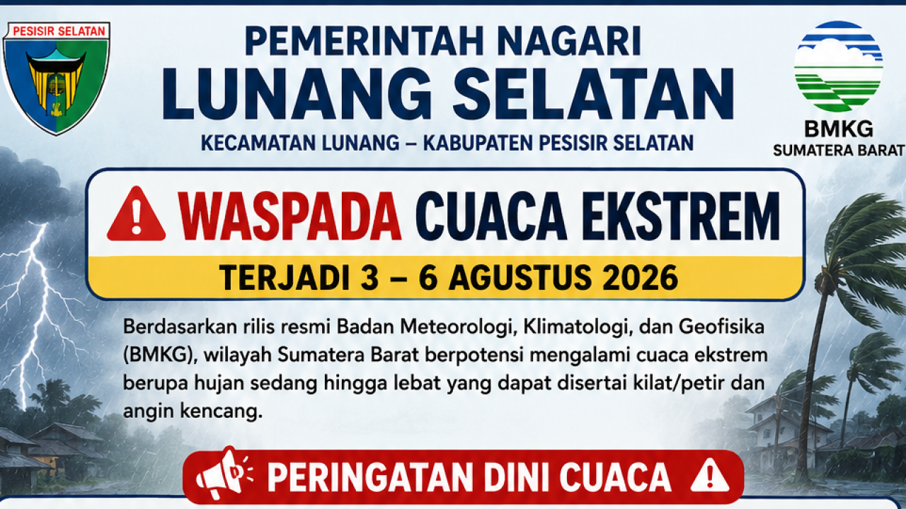 PEMERINTAH NAGARI LUNANG SELATAN MENGIMBAU MASYARAKAT WASPADA POTENSI CUACA EKSTREM