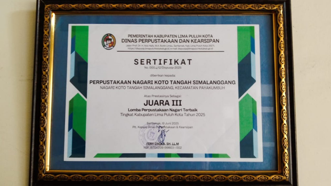 Nagari Koto Tangah Simalanggang Ukir Prestasi di Lomba Pustaka Kabupaten Limapuluh Kota