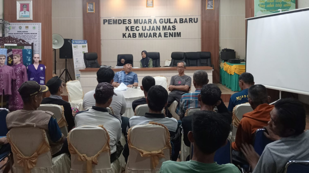 Rapat Koordinasi dengan Linmas Desa Muara Gula Baru Menyambut Hari Raya Idul Fitri 1447 H.