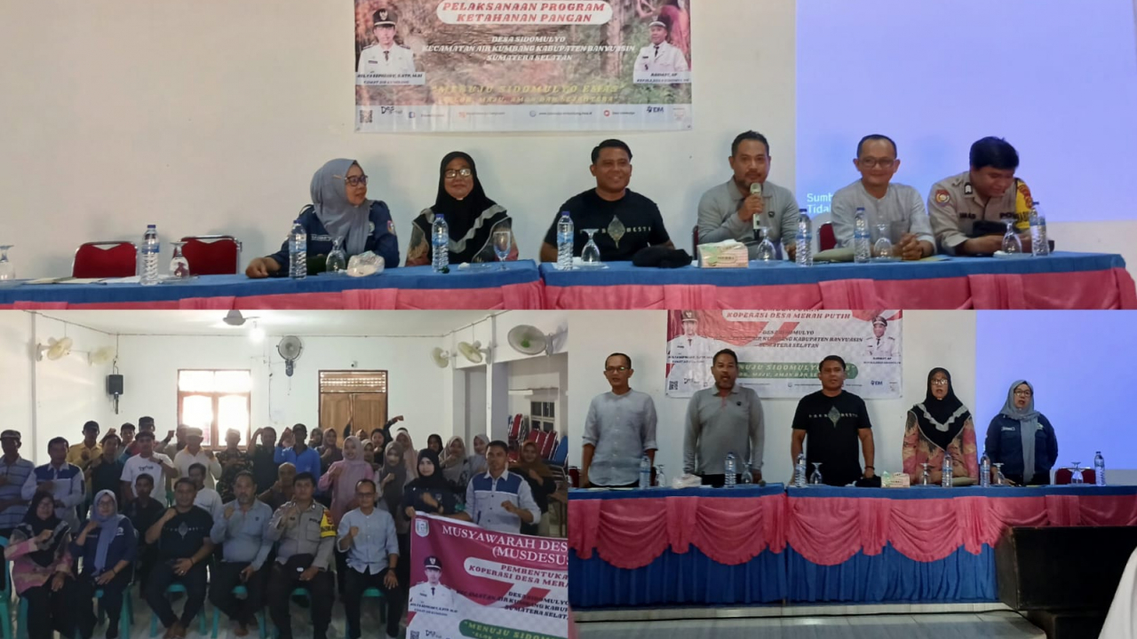 Pelaksanaan MUSDESUS ( musyawarah Desa Khusus ) Desa Sidomulyo untuk membahas pembentukan Koperasi Desa Merah Putih Desa Sidomulyo Kecamatan Air Kumbang Kabupaten Banyuasin