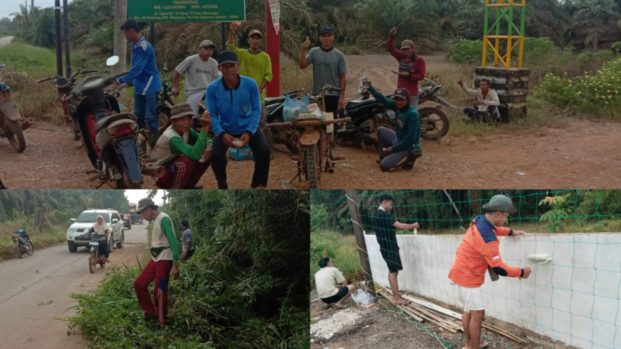 Giat Gotong Royong di Desa Sidomulyo Bersama Kepala Desa, Perangkat Desa, dan KKN UIN Raden Fatah Palembang