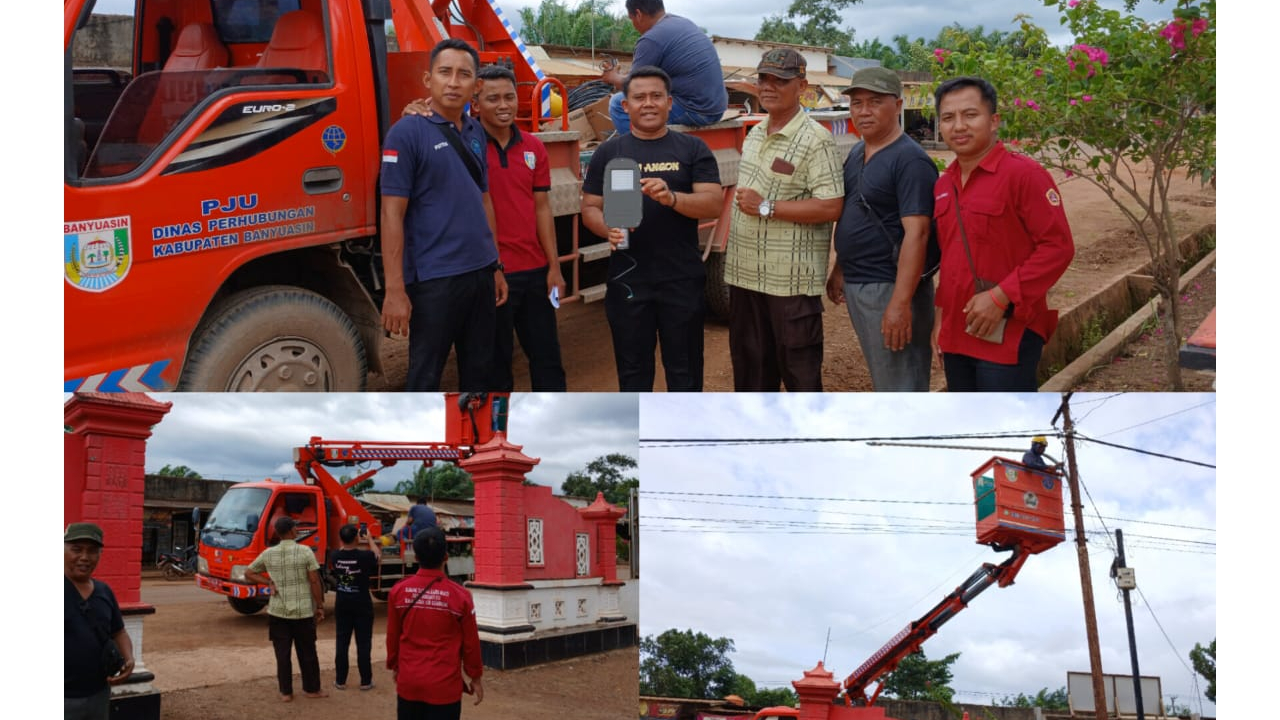 Pemasangan Lampu Jalan di Desa Sidomulyo: Upaya Dishub Kabupaten Banyuasin untuk Penerangan dan Keamanan