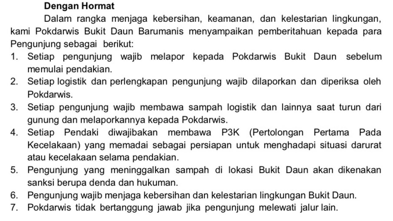 Pokdarwis Lereng Daun Terapkan Wajib Registrasi untuk Pendaki Danau Telapak Bukit Daun