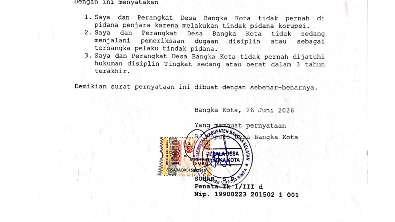 SURAT PERNYATAAN KEPALA DESA