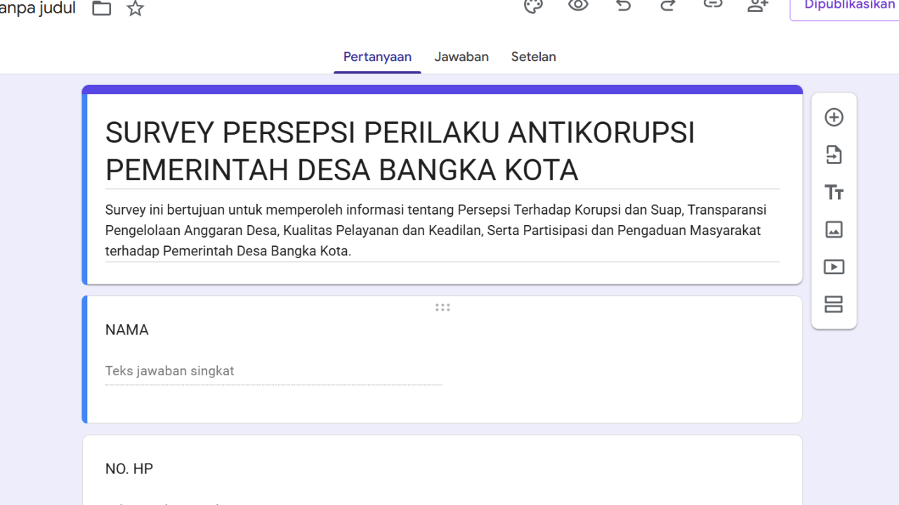 SURVEY PERSEPSI PERILAKU ANTIKORUPSI PEMERINTAH DESA BANGKA KOTA