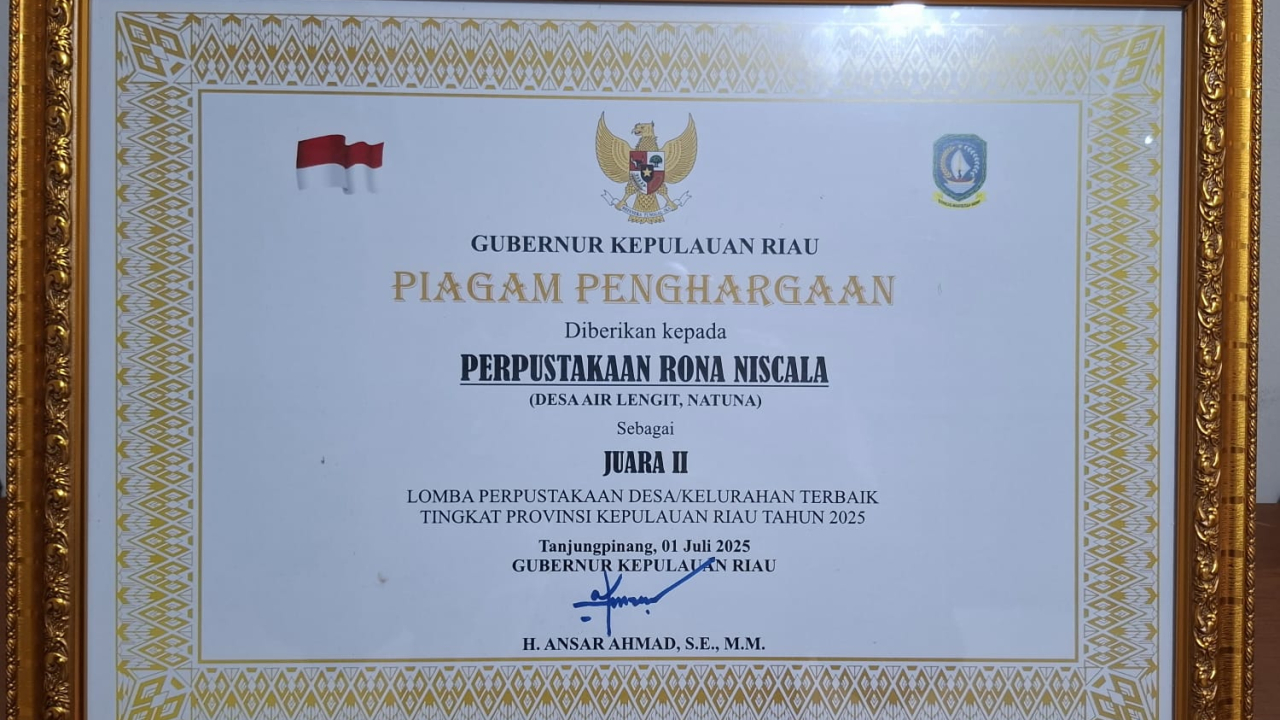 Perpustakaan Desa Rona Niscala Raih Juara 2 Tingkat Provinsi Kepulauan Riau