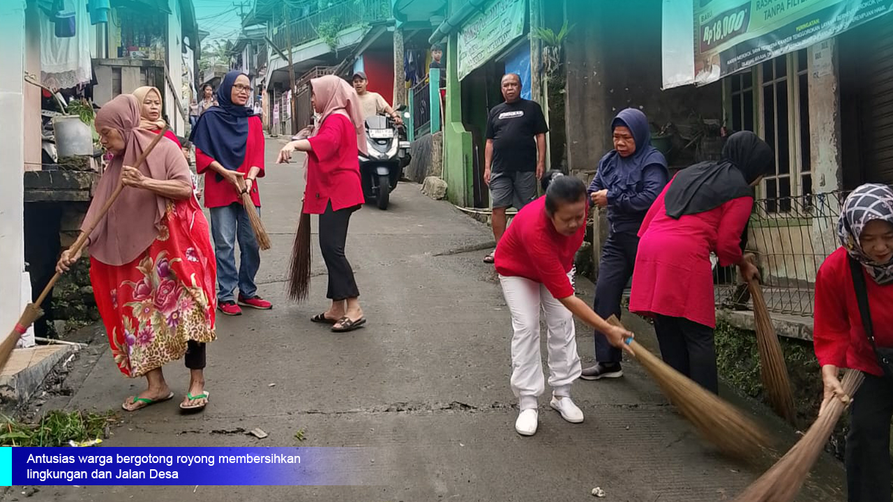 Warga Desa Tugu Utara Antusias Ikuti Gotong Royong Bersihkan Lingkungan