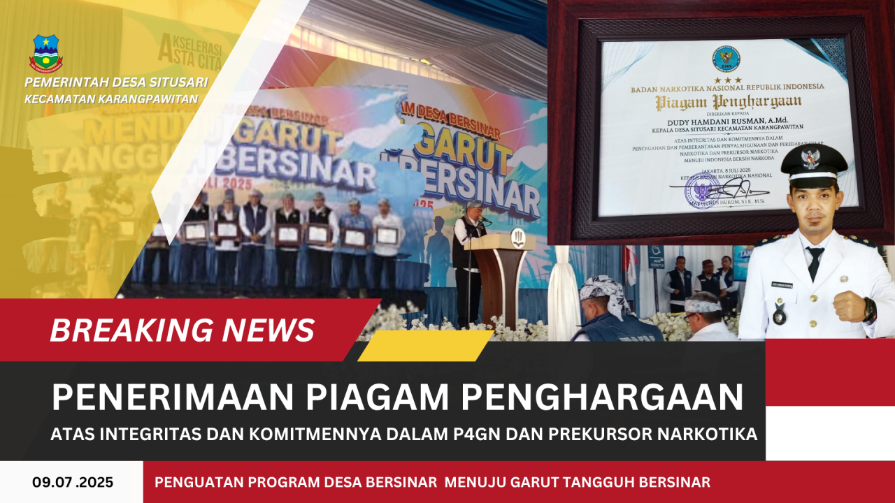 Desa Situsari Terima Penghargaan dari BNN RI atas Komitmen dalam Pemberantasan Narkoba