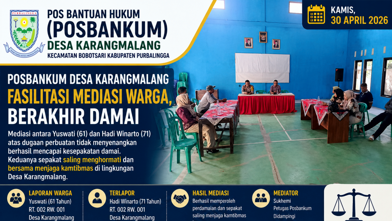Posbankum Desa Karangmalang Fasilitasi Mediasi Warga, Berakhir Damai