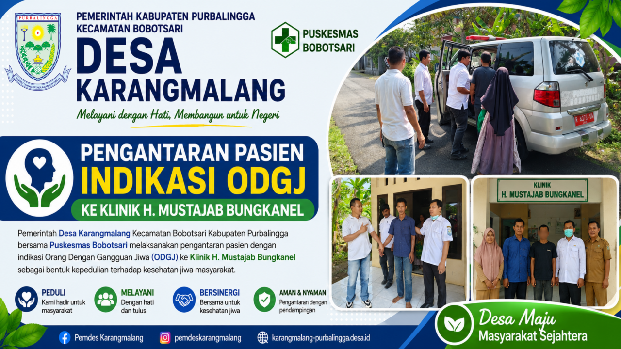 Pemerintah Desa Karangmalang Bersama Puskesmas Bobotsari Laksanakan Pengantaran Pasien Indikasi ODGJ ke Klinik H. Mustajab Bungkanel