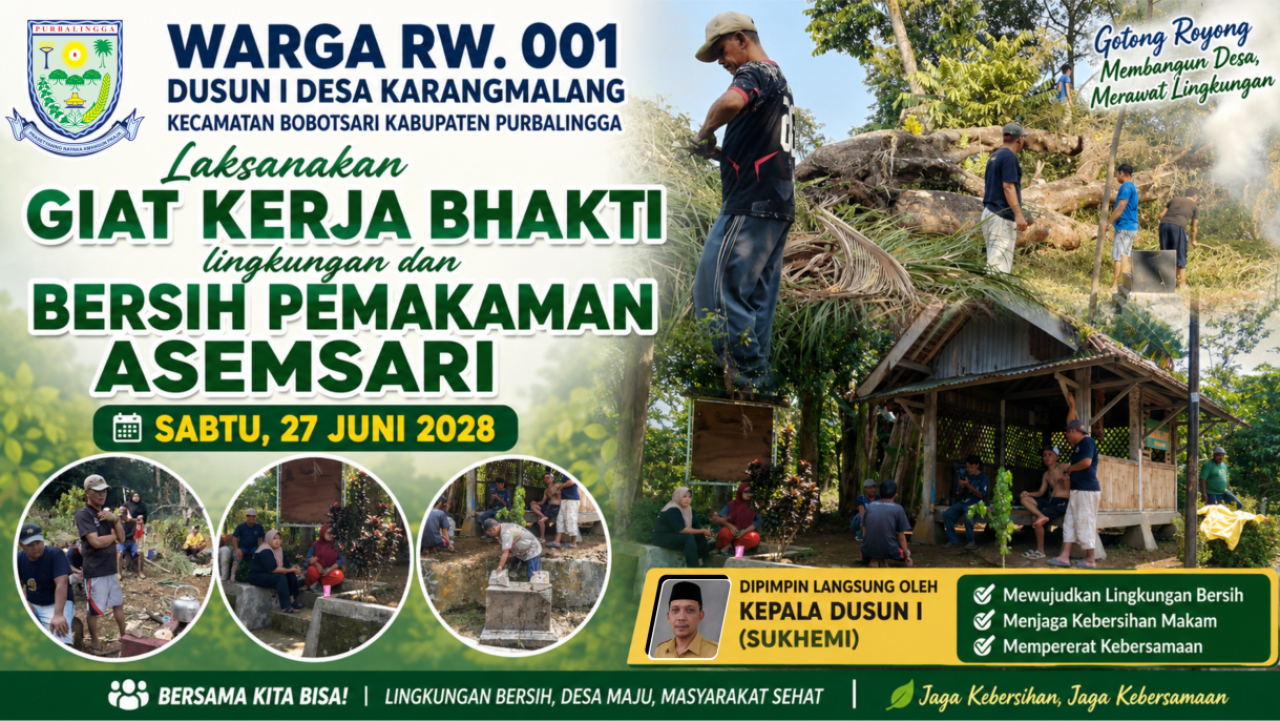 Warga RW 001 Dusun I Desa Karangmalang Gelar Kerja Bhakti Lingkungan dan Bersih Pemakaman Asemsari