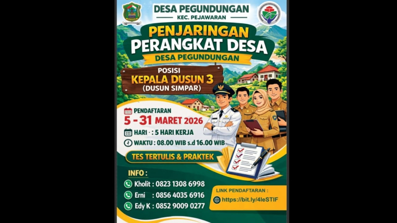 Daftarkan Diri Anda Segera! Penjaringan Perangkat Kadus 3 Dusun Simpar Desa Pegundungan Telah Dibuka