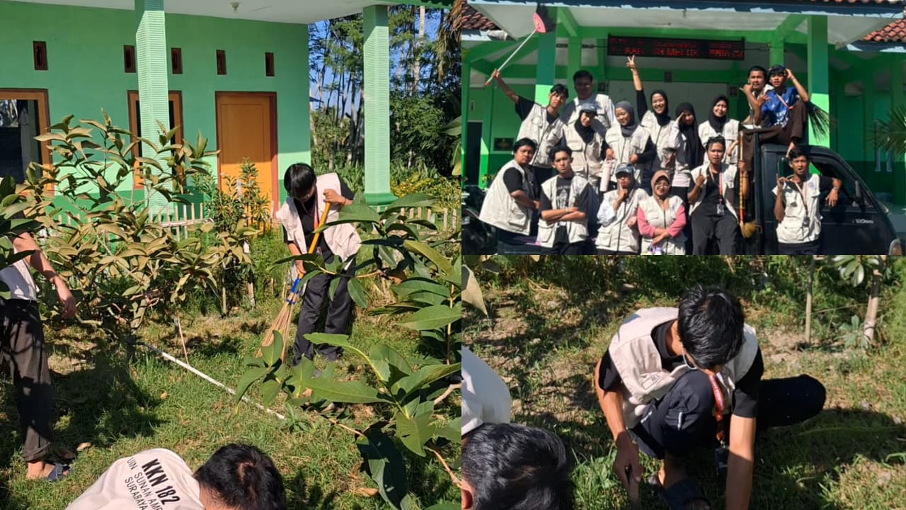 Jaga Kebersihan Lingkungan, Mahasiswa KKN UINSA Bersihkan Balai Desa Karang Melok