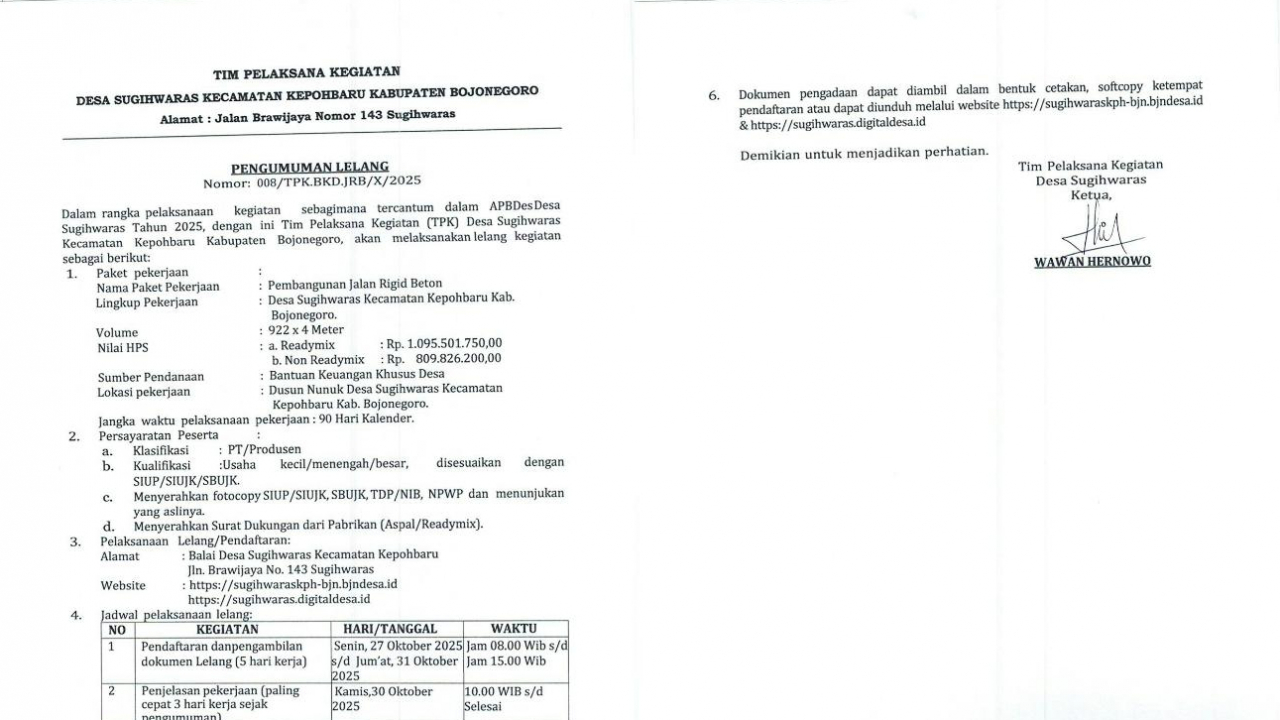 PENGUMUMAN LELANG PEMBANGUNAN JALAN RIGID BETON