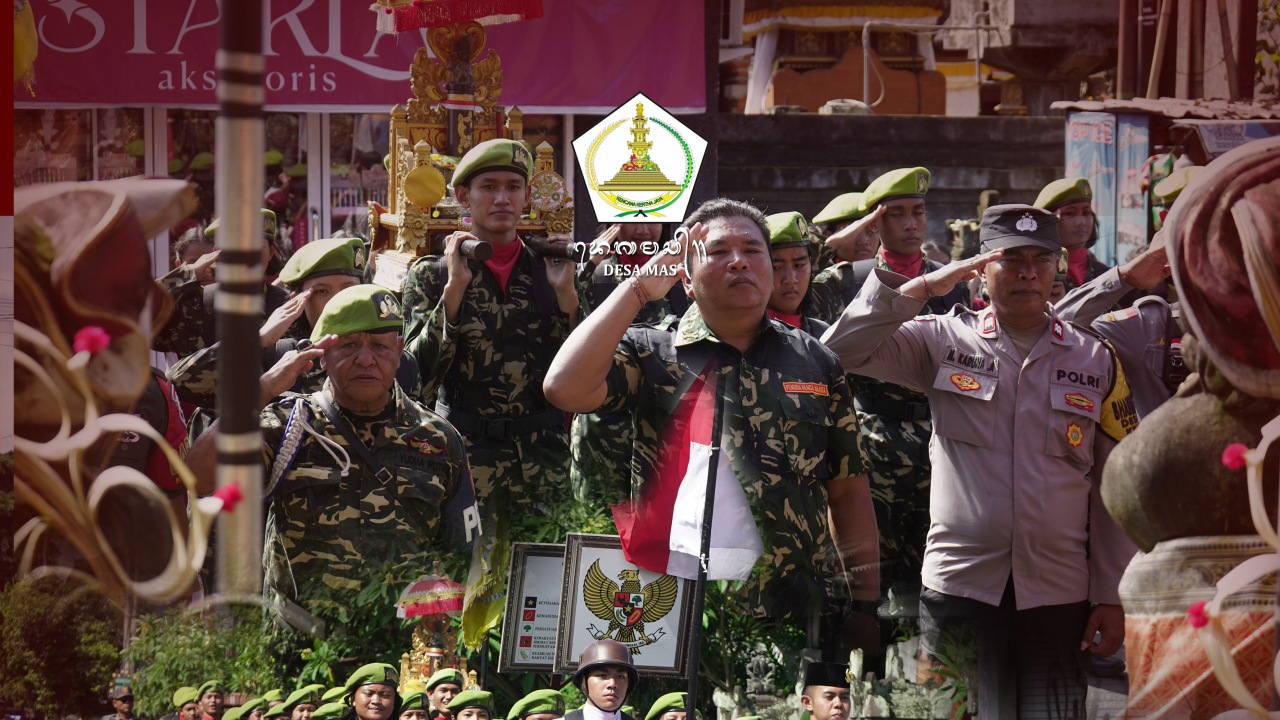 Pemerintah Desa Mas Sambut Pasukan Napak Tilas Pataka, Panji–Panji, dan Surat Sakti I Gusti Ngurah Rai
