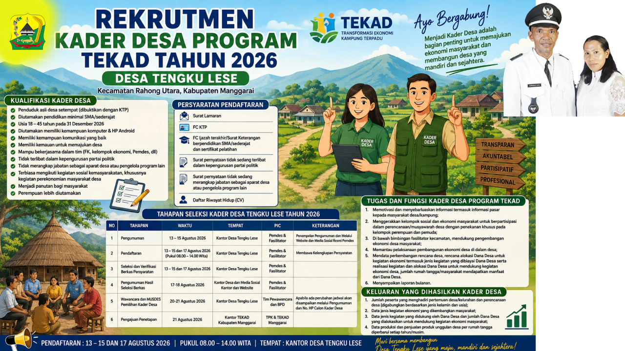 PENGUMUMAN REKRUTMEN KADER DESA PROGRAM TEKAD TAHUN 2026