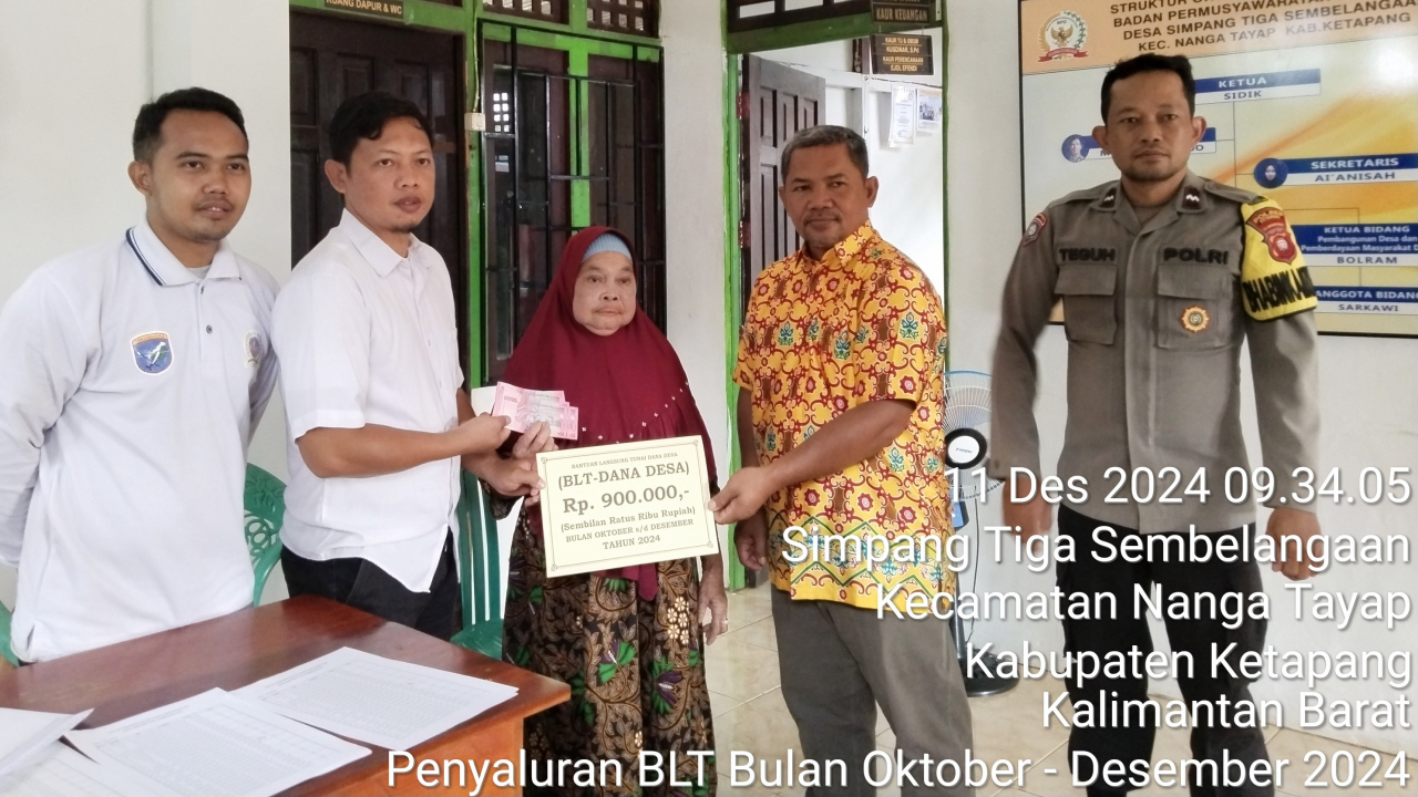 Penyaluran Bantuan Langsung Tunai (BLT) Bulan Oktober - Desember Tahun 2024 di Desa Simpang Tiga Sembelangaan
