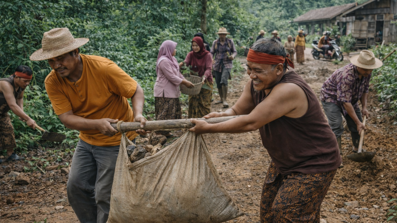 Gotong Royong dan Kebersamaan Warga Menjadi Kekuatan Sosial Desa Kerta Baru