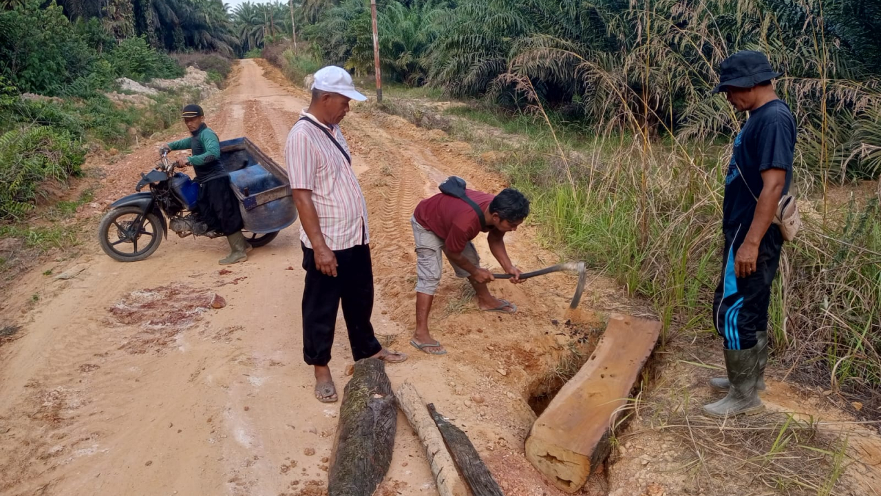Penimbunan Jalan Poros Dan Alternatif Desa Kepuluk Dengan Menggunakan Dana Iyuran Potongan Harga Sawit 25 Rupiah/Kg Oleh Seluruh Masyarakat Yang Memiliki Kebun Sawit Di Desa Kepuluk.