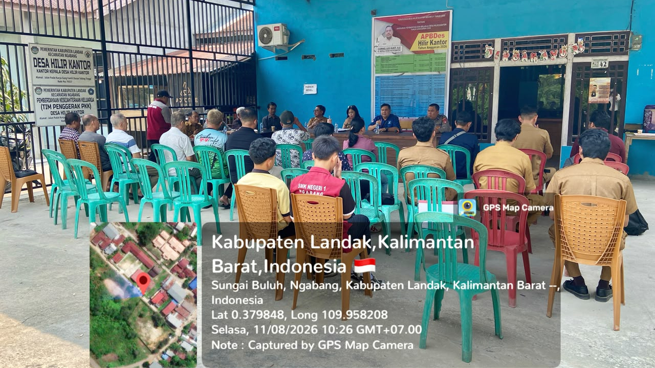 SOSIALISASI PEKERJAAN PENINGKATAN PERPIPAAN DISTRIBUSI PELAYANAN TERMINAL PASAR OLEH DINAS PUPRPERA KABUPATEN LANDAK DAN PERUMDA TIRTA LANDAK DI KANTOR DESA HILIR KANTOR