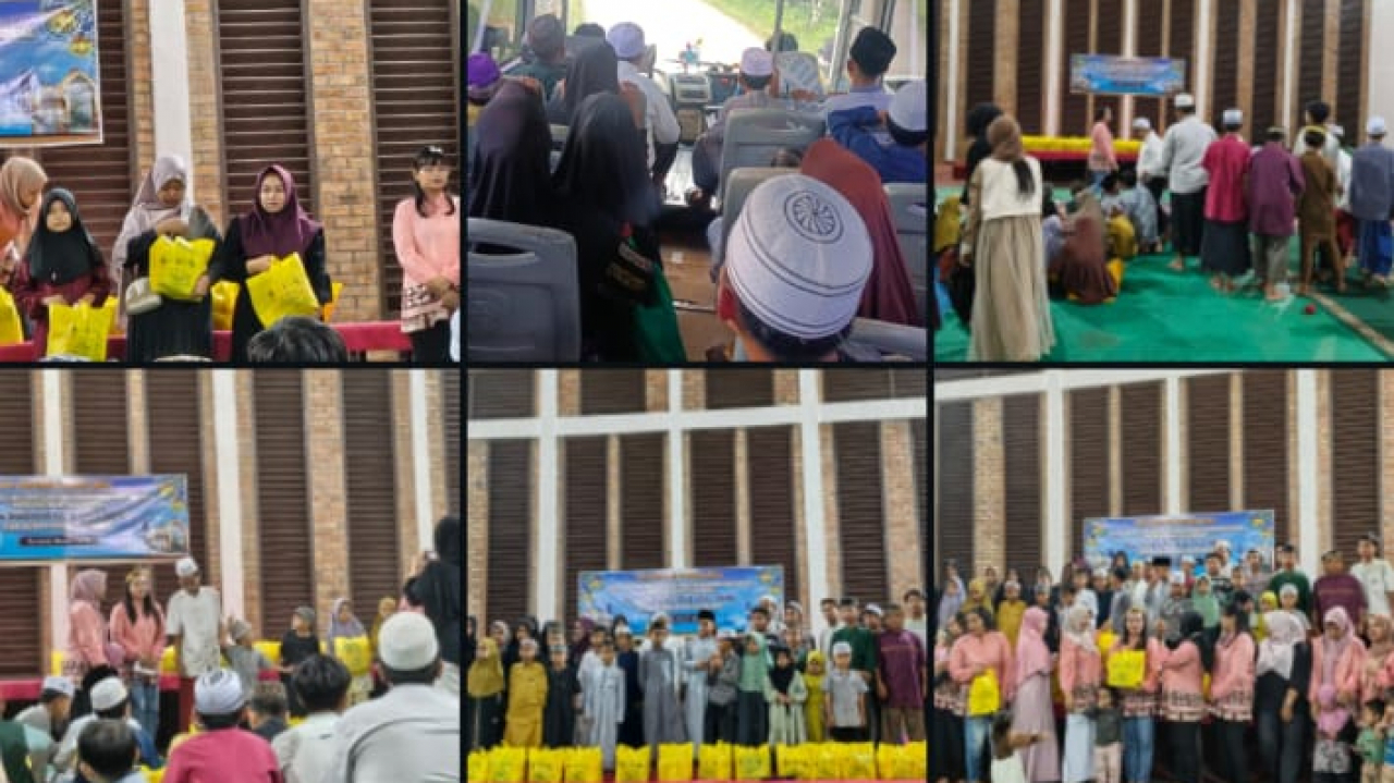 Perangkat Desa Sembuluh I dan Staf Dampingi anak yatim menerima santunan di PT. Salonok Ladang Mas.