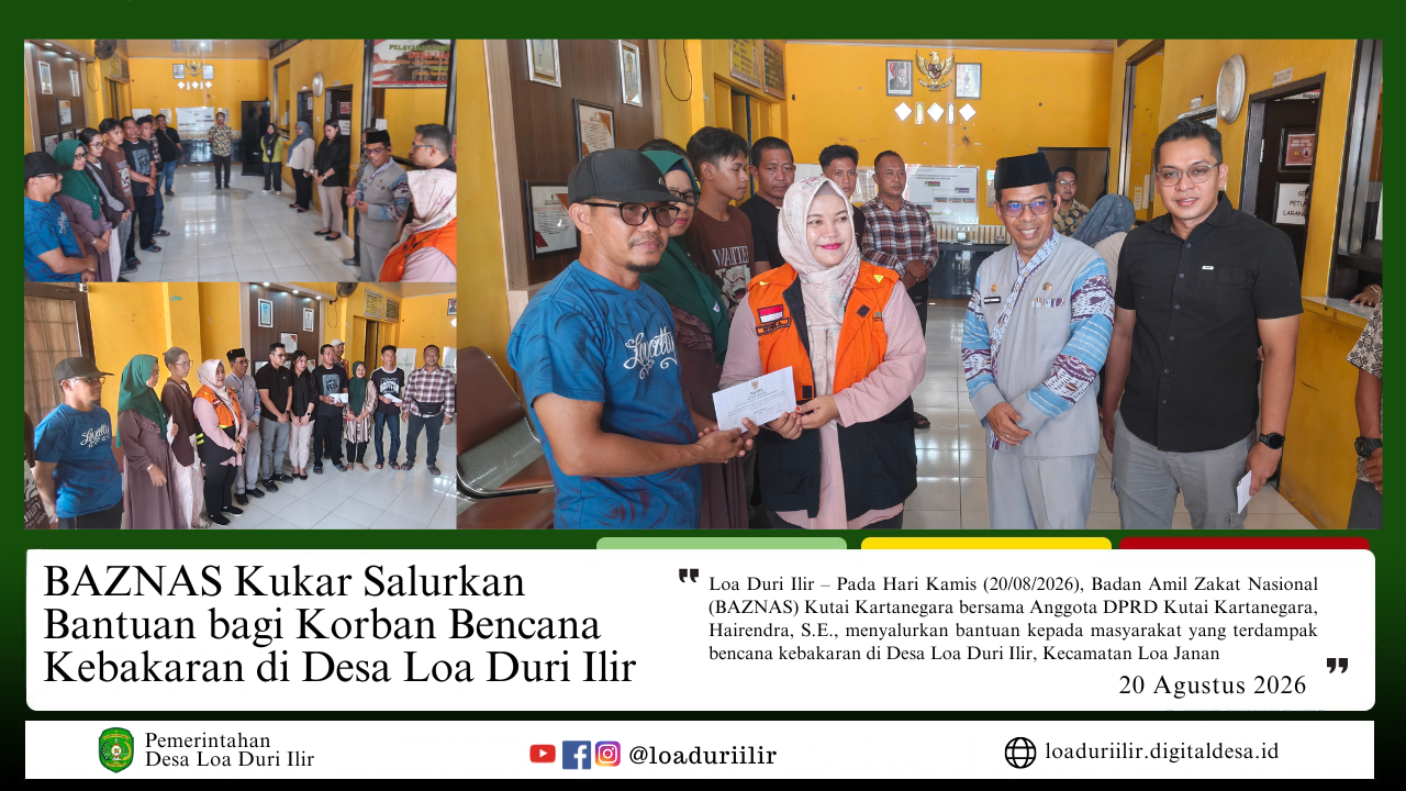 BAZNAS KUKAR SALURKAN BANTUAN BAGI KORBAN BENCANA KEBAKARAN DI DESA LOA DURI ILIR