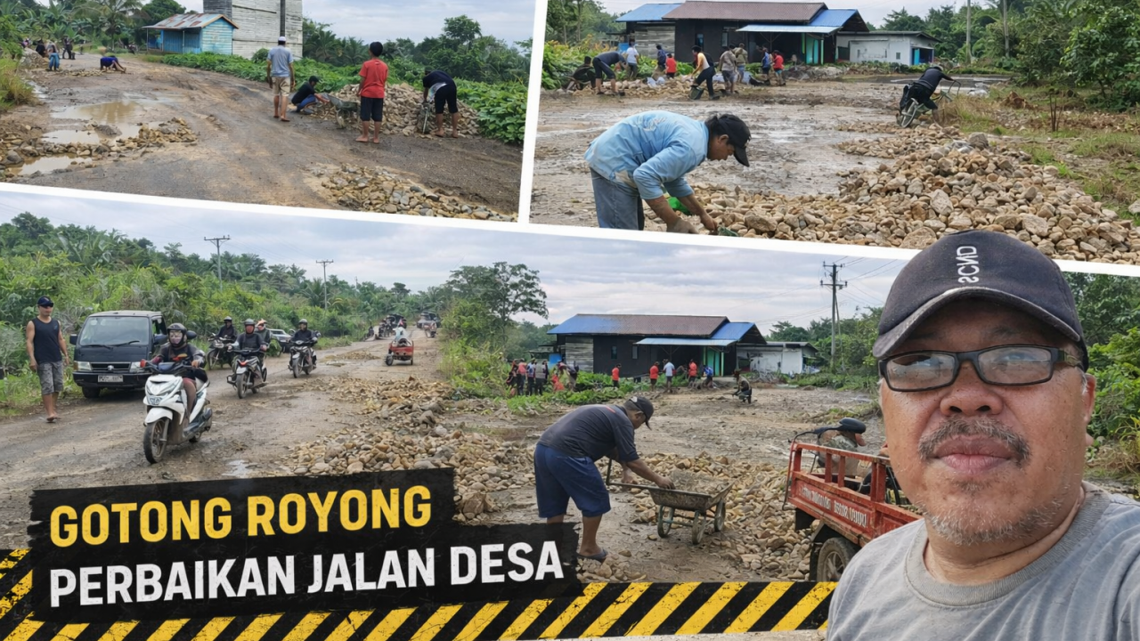 Gotong Royong, Warga Bukit Harapan Perbaiki Jalan Poros Desa