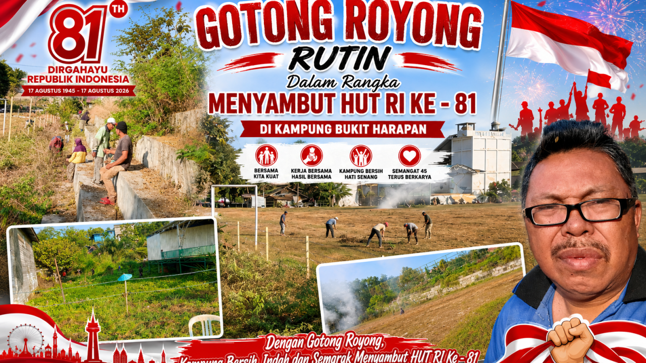 Warga Bukit Harapan Kutai Barat Gotong Royong Sambut HUT RI