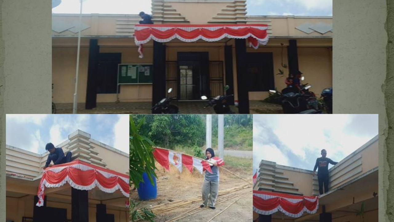 Meriahkan HUT RI ke-80, Warga Kampung Bukit Harapan Kerja Bakti Pasang Umbul-Umbul