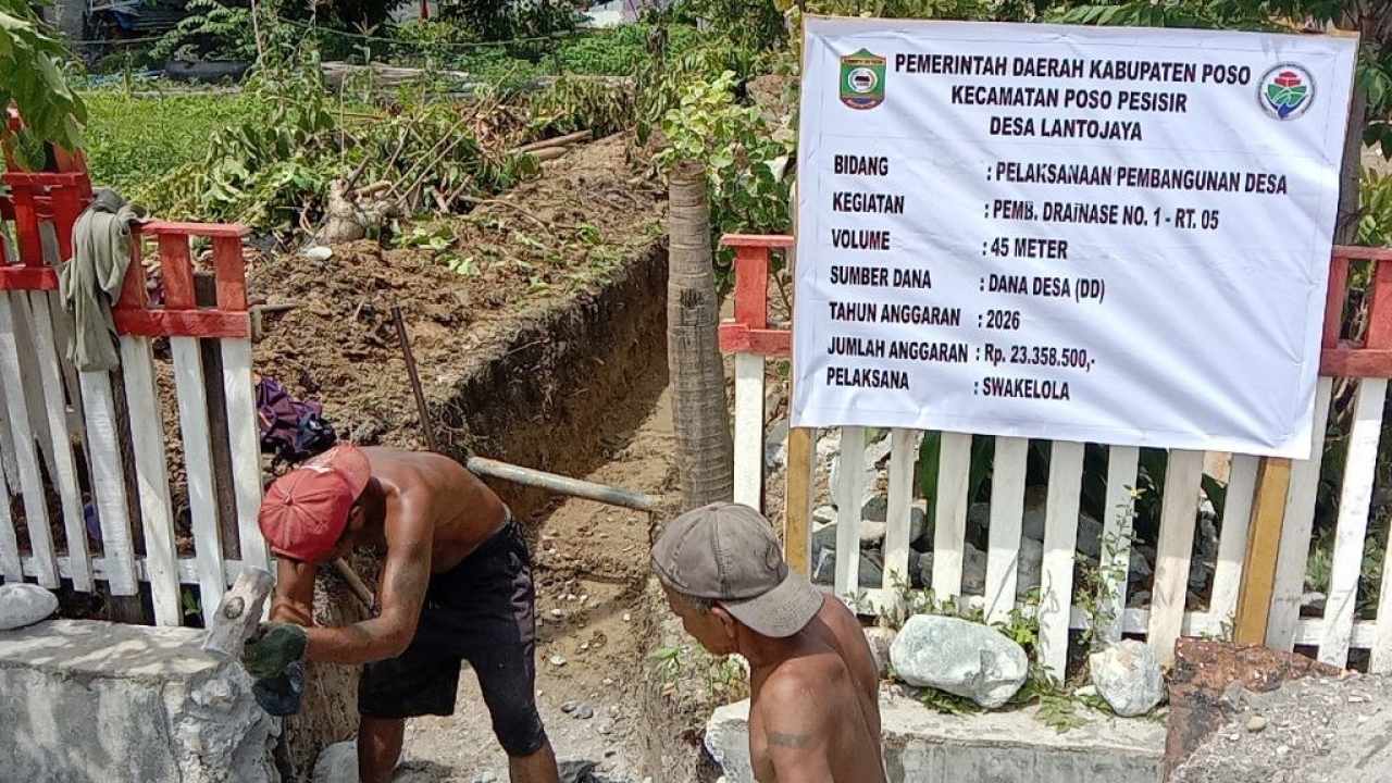 Atasi Genangan Air, Pemdes Lanto Jaya Bangun Drainase di RT 05 Dusun Tonipa Pakai Dana Desa 2026