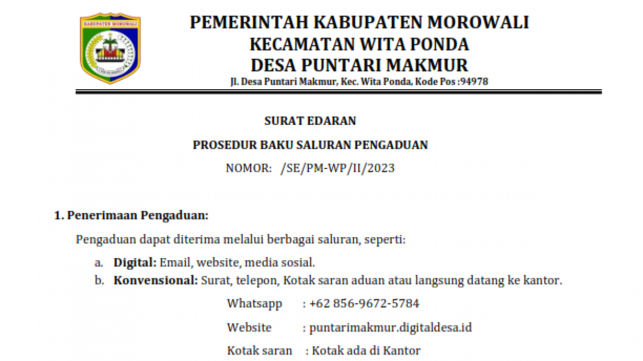 SALURAN PENGADUAN MASYARAKAT DESA PUNTARI MAKMUR