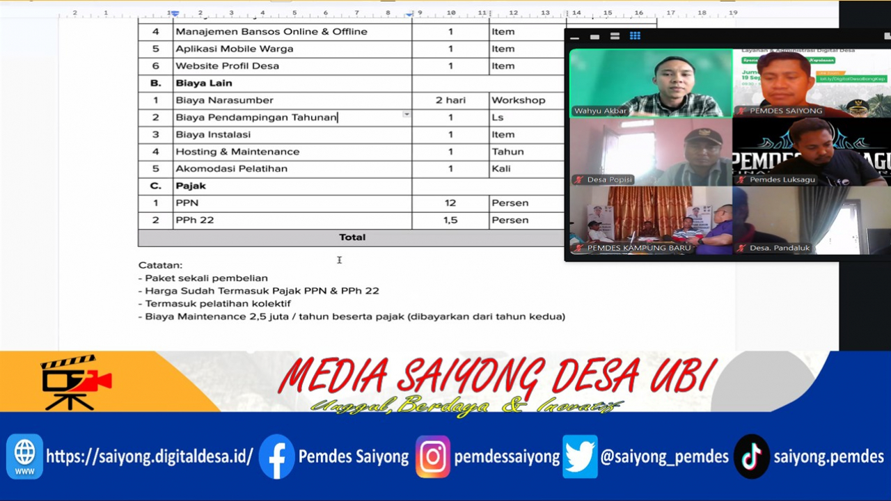 Pemerintah Desa Saiyong Ikuti Zoom Meeting DEMO DAY Layanan & Administrasi Digital Desa