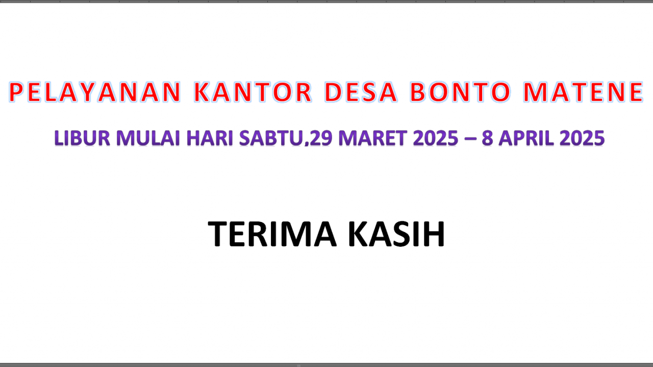 Pengumuman Libur Pelayanan Kantor Desa Bonto Matene Menjelang Idul Fitri 1446 H