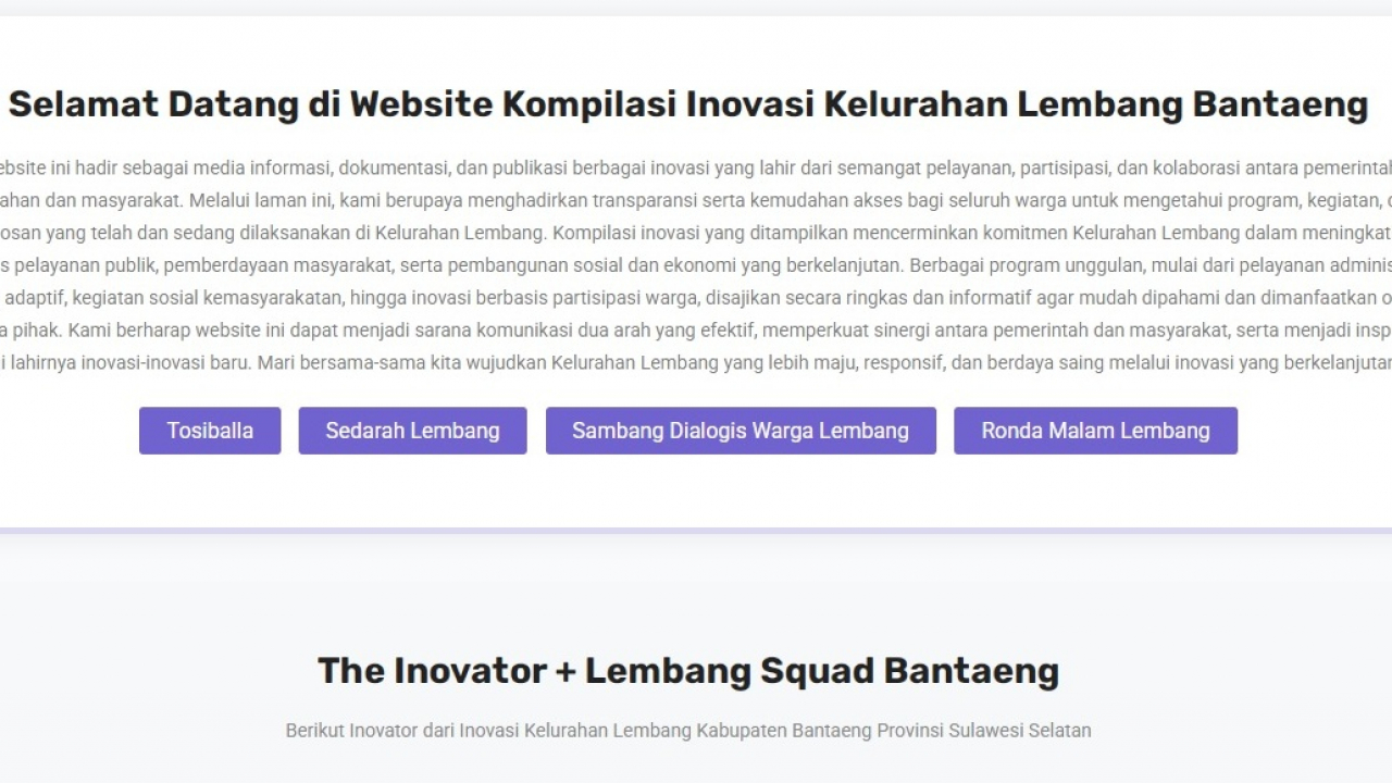 Website Kompilasi Inovasi Kelurahan Lembang: Jejak Gagasan dan Terobosan Lurah Dedy Anshari dalam Membangun Pemerintahan Inovatif dan Transparan
