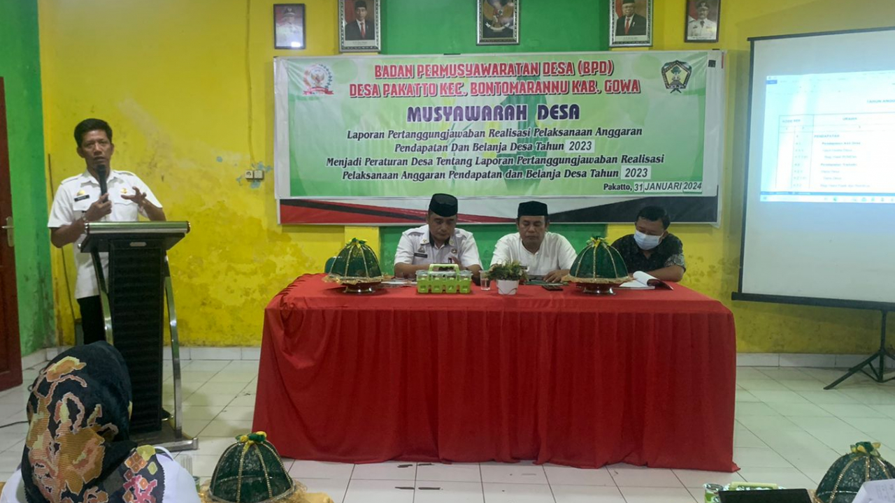 MUSYAWARAH DESA LAPORAN PERTANGGUNGJAWABAN REALISASI PELAKSANAAN APBDES TAHUN 2023 DAN MENJADI PERATURAN DESA TENTANG LAPORAN PERTANGGUNGJAWABAN RPJMDES TAHUN 2024