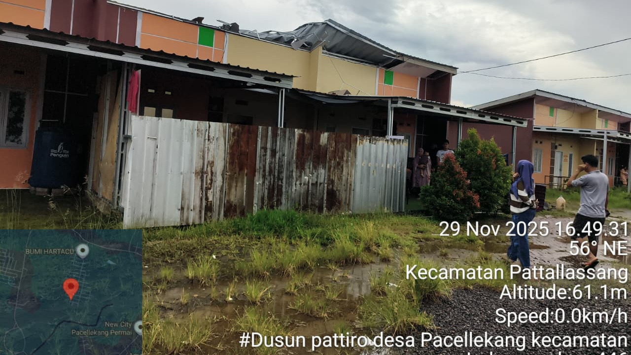 Hujan Angin Terjang Pacellekang, Puluhan Rumah Rusak