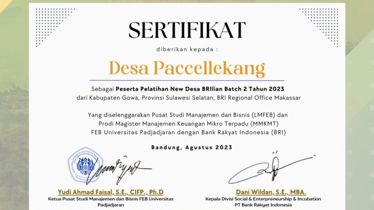 Pacellekang Sabet Penghargaan 10 Desa Terbaik se-Indonesia pada Program Desa BRILian