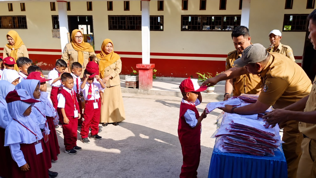 Kepala Desa Massangkae Salurkan Seragam Gratis Beramal kepada Murid Baru SDN 270 Massangkae Tahun Pelajaran 2026/2027