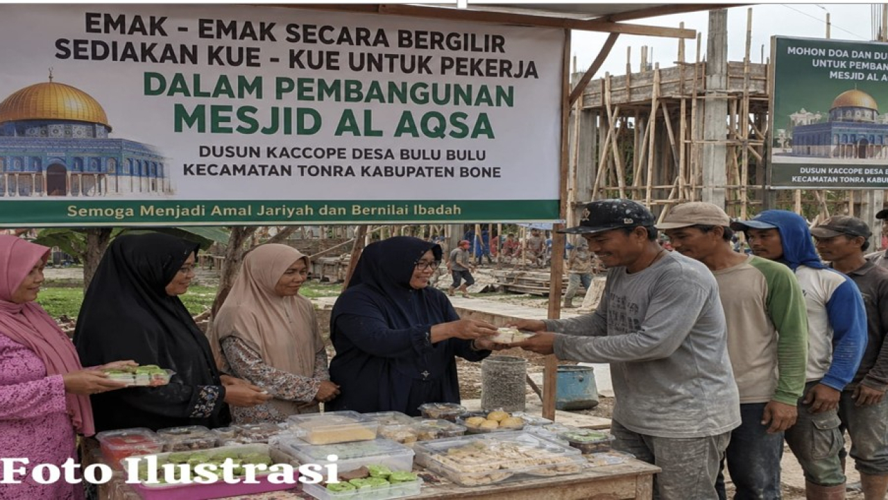 Emak-Emak Dusun Kaccope Bergiliran Antar Kue dan Minuman untuk Pekerja Pembangunan Masjid Al Aqsa