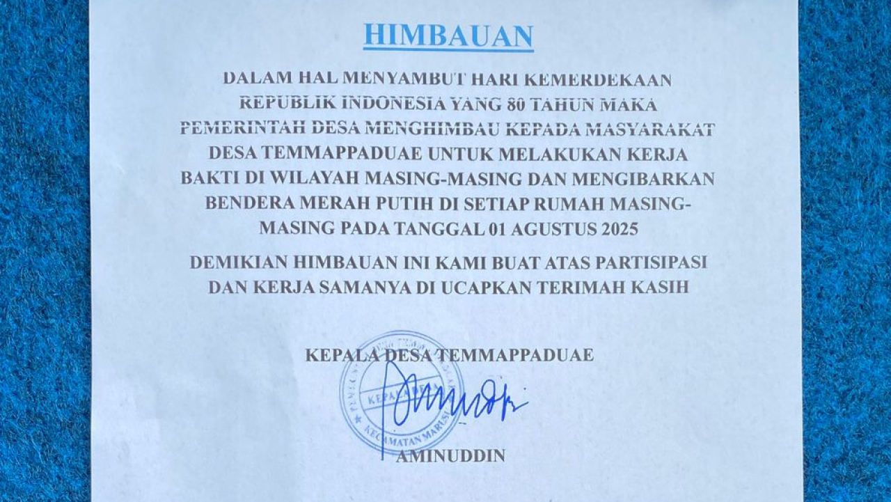 Warga Desa Temmappaduae Diimbau Kibarkan Bendera Merah Putih Sepanjang Agustus 2025