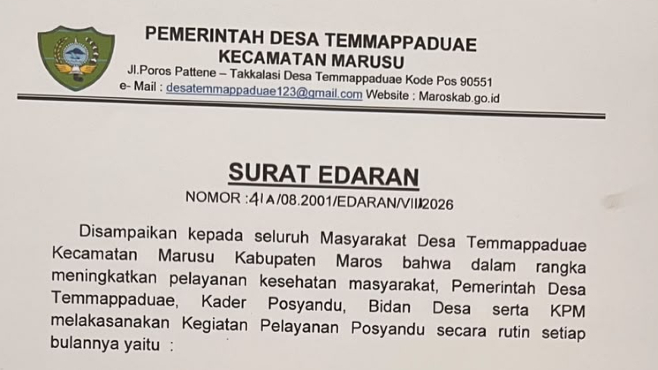 SURAT EDARAN PELAKSANAAN POSYANDU DI DESA TEMMAPPADUAE
