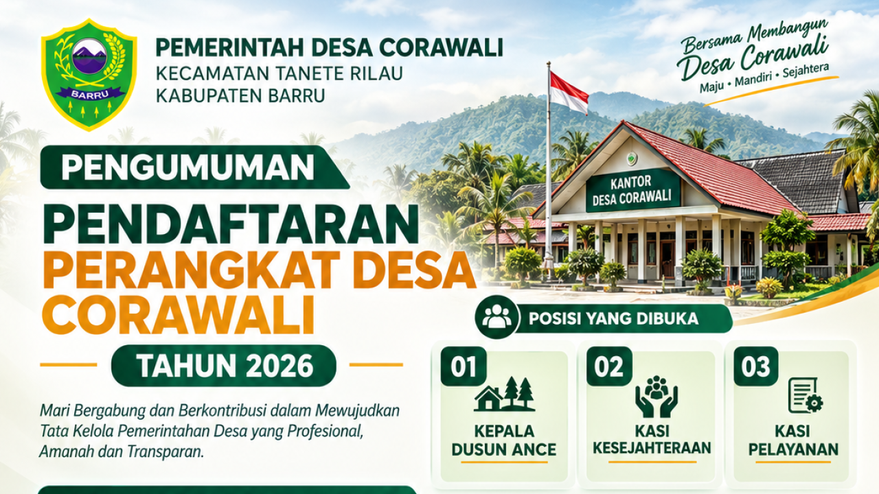 Pemdes Corawali Buka Seleksi Perangkat Desa 2026, Tiga Posisi Strategis Dibutuhkan