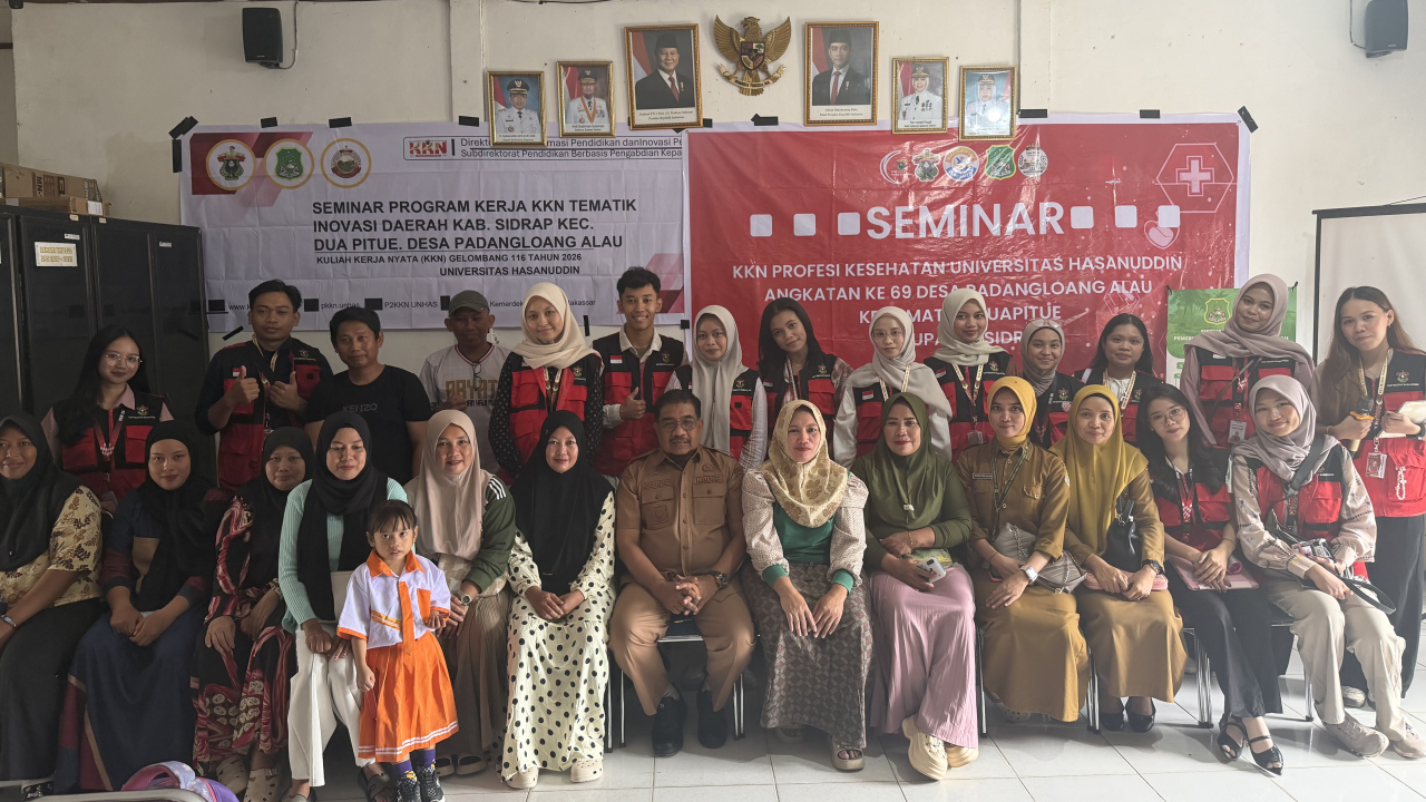 Mahasiswa KKN Gelombang 116 Universitas Hasanuddin menyelenggarakan seminar program kerja KKN Profesi Kesehatan dan KKN Tematik Inovasi Desa di Desa Padangloang Alau