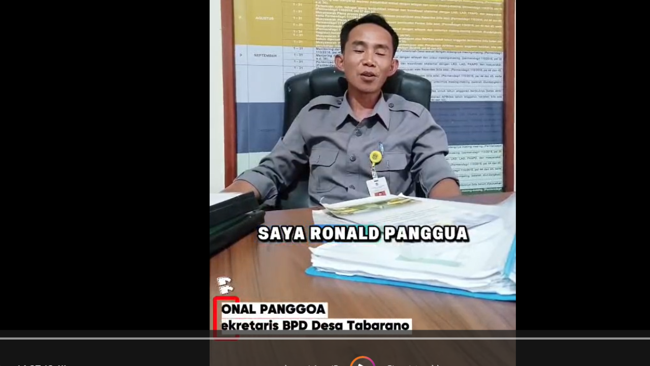 TESTIMONI TOKOH PEMUDAN DAN SEK. BPD DESA TABARANO TERHADAP DESA ANTI KORUPSI
