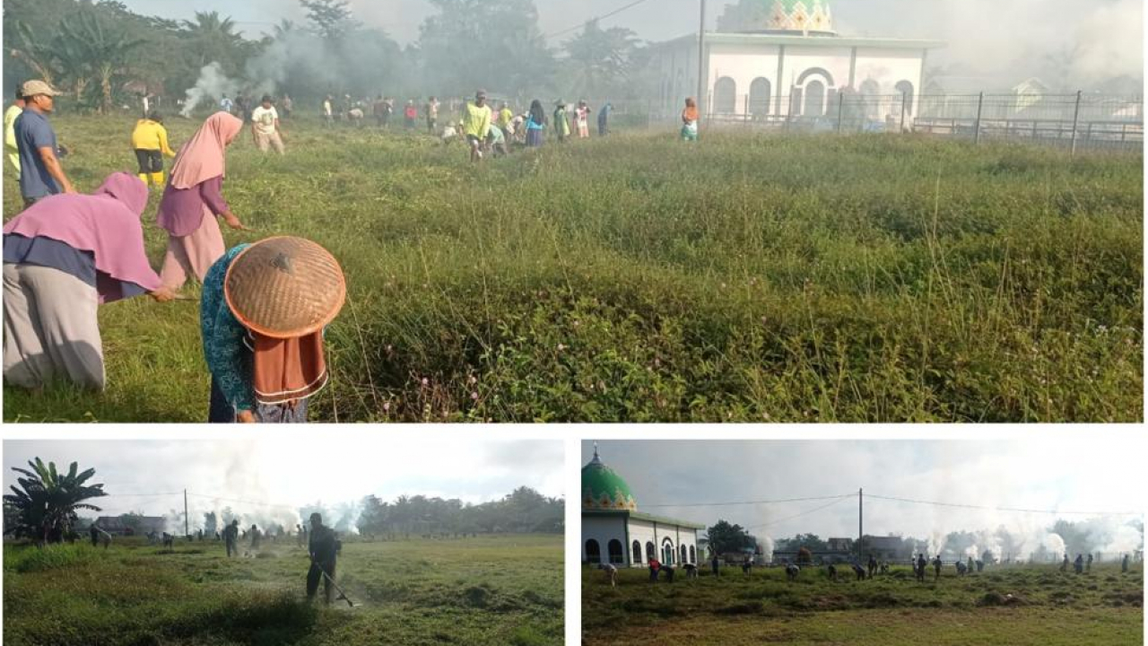 Seluruh Masyarakat Desa Watulawu Bergotong Royong Melaksanakan Kerja Bakti di Lapangan Konggoasa, Kecamatan Amonggedo
